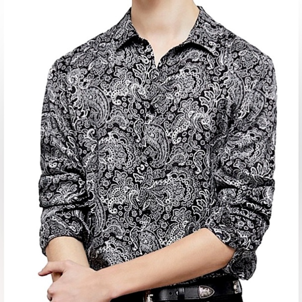 The Kooples Comfort-Fit Paisley-Print Viscose Button Down Shirt Size Small NWT